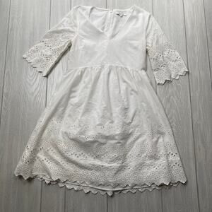 Madewell Women's White Scalloped Hem Eyelet Lattice Fit & Flare Dress Size 0